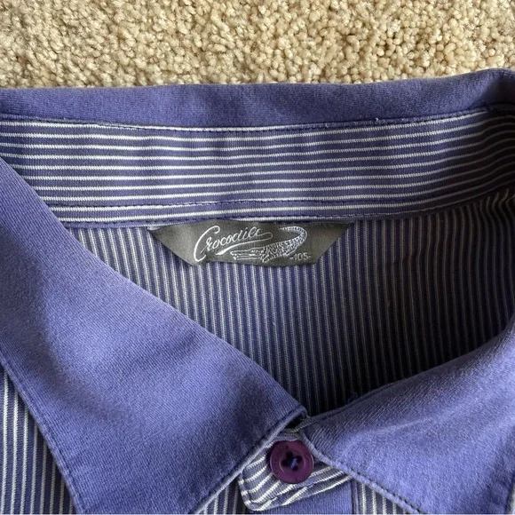 Men’s Crocodile Polo Shirt Size L Blue Striped Golf Casual Short Sleeve Pocket - Picture 2 of 8